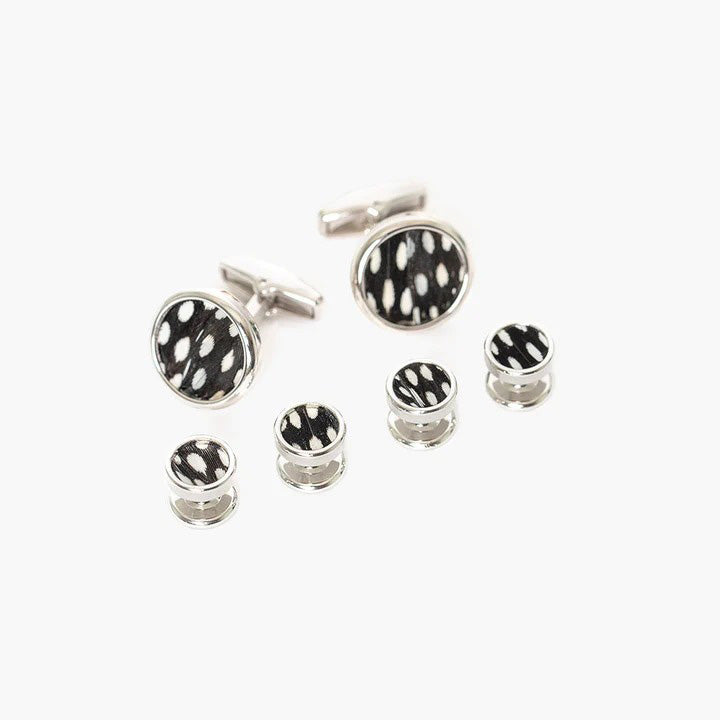 BEAR RHODIUM CUFFLINKS AND STUDS SET