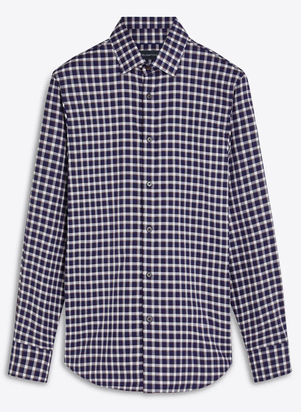 NAVY BROWN AND WHITE SHADOW CHECK SHAPED FIT SHIRT - NAVY