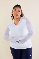 KIM MESH SLEEVE TOP IN PIMA MODAL - WHITE