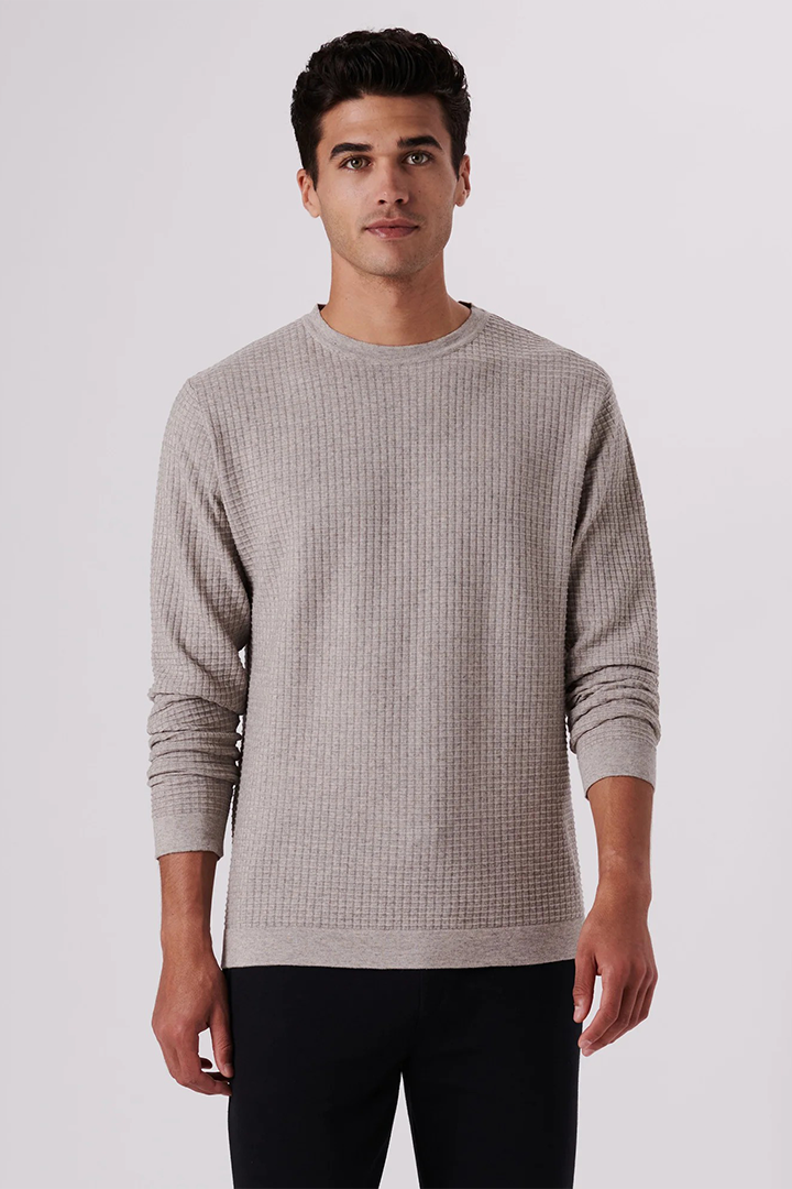 TEXTURED WEAVE CASHMERE BLEND CREW NECK SWEATER - STONE