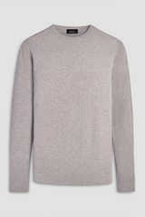 TEXTURED WEAVE CASHMERE BLEND CREW NECK SWEATER - STONE