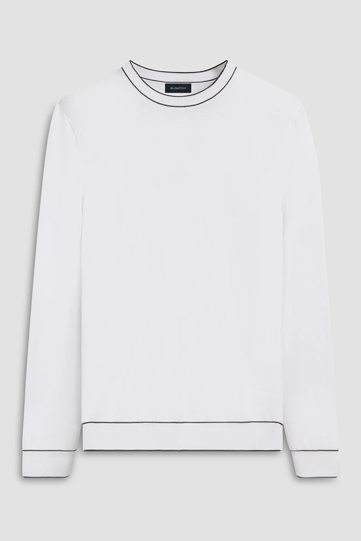 TIPPED CREW NECK SWEATER - WHITE
