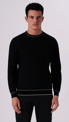 TIPPED CREW NECK SWETAER - CAVIAR