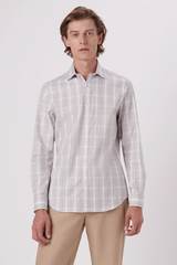 SOFT PLAID COMFORT STRETCH SHAPED FIT SHIRT - BEIGE