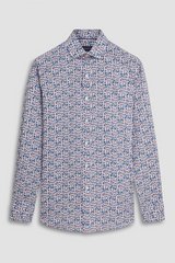 ABSTRACT BLUE PRINT COMFORT STRETCH SHAPED FIT SHIRT - CARAMEL