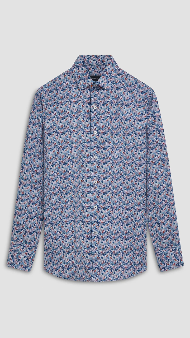 FLORAL PRINT SHAPED FIT SHIRT - TURQUOISE
