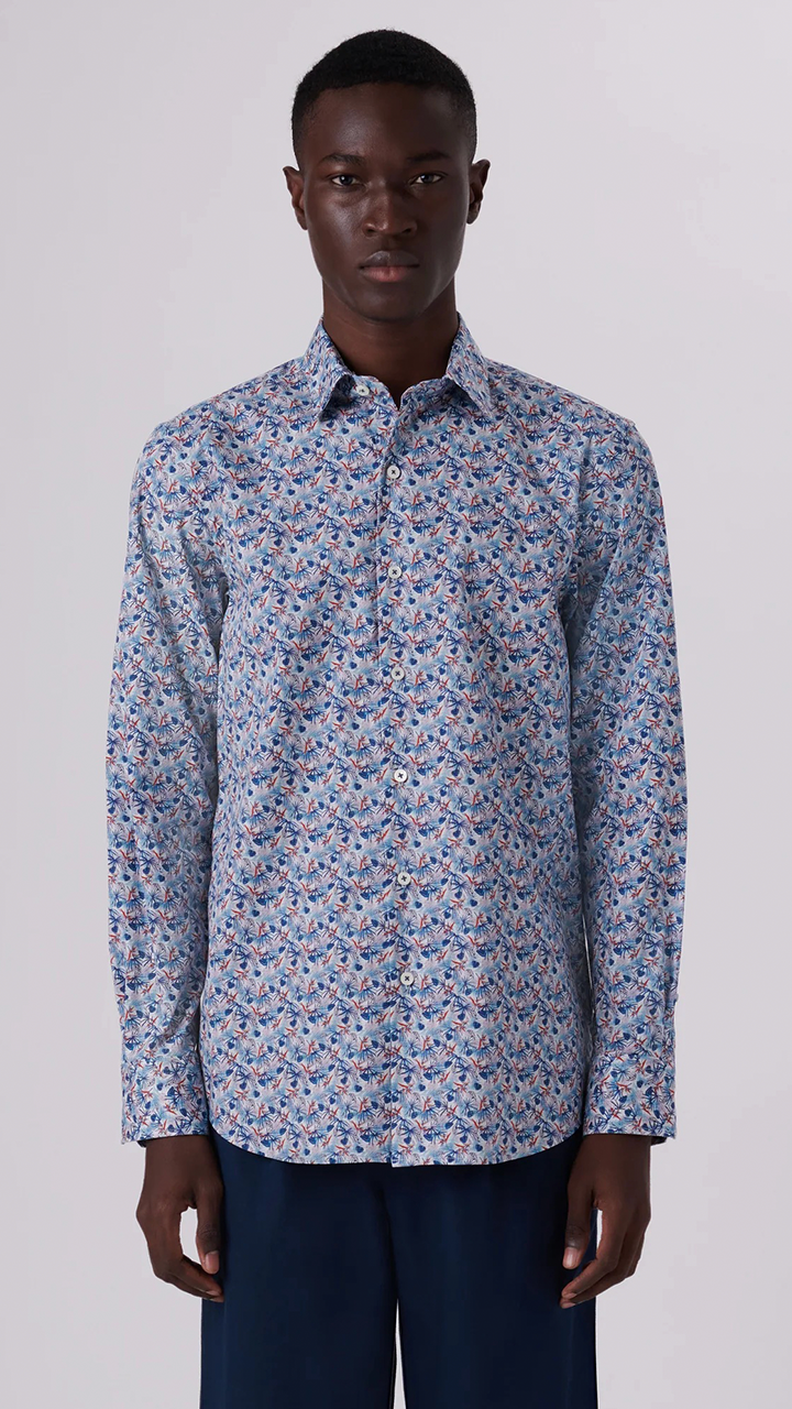 FLORAL PRINT SHAPED FIT SHIRT - TURQUOISE