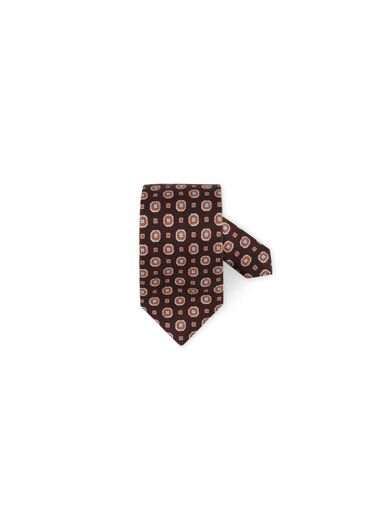 SMALL MEDALLION PRINT SILK CHOCOLATE BROWN TIE