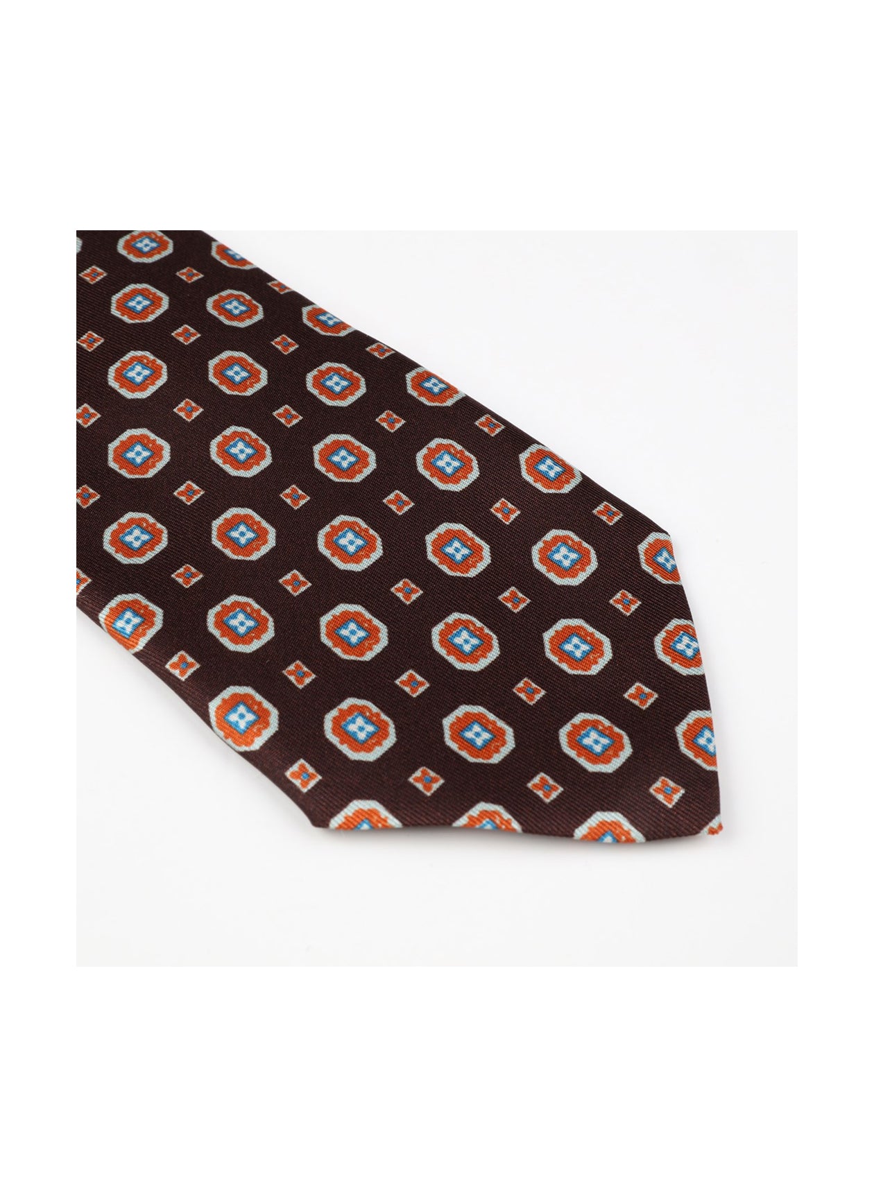 SMALL MEDALLION PRINT SILK CHOCOLATE BROWN TIE