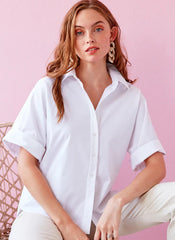 CAMDEN SOLID SILKY POPLIN CAMP SHIRT - WHITE