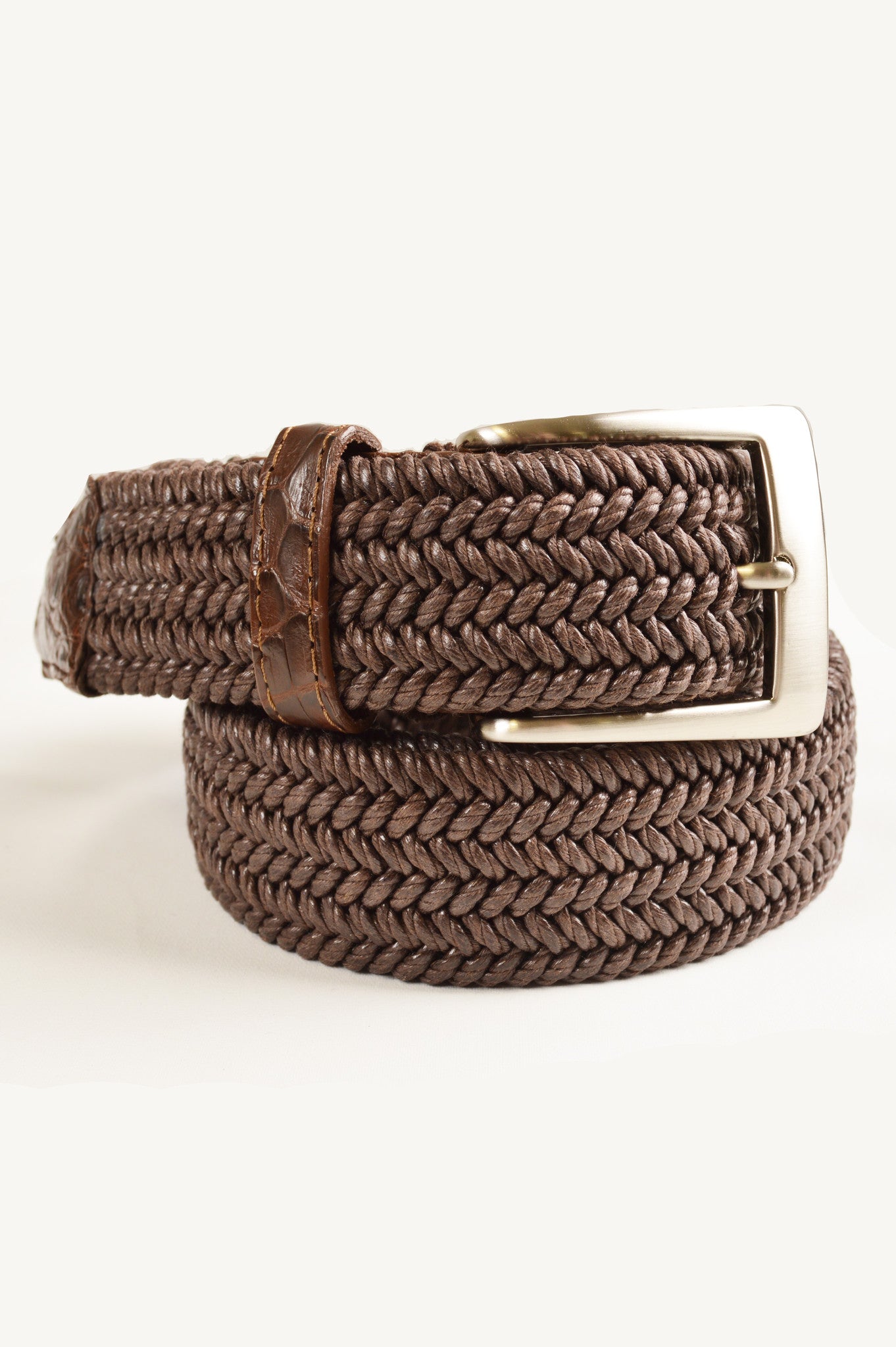 stretch weave mens belt with crocodile detail