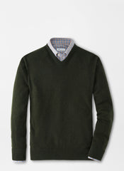 CROWN COMFORT CASHMERE V-NECK SWEATER - DARK OLIVE