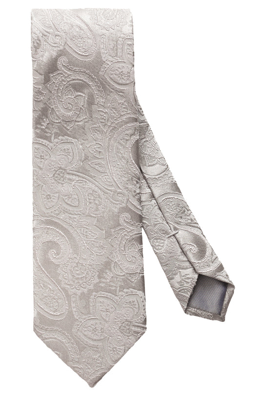 TONAL PAISLEY SILVER SILK BLEND TIE