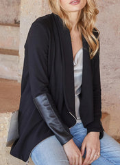 DRAPE LEATHER PATCH JACKET - BLACK