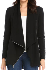 DRAPE LEATHER PATCH JACKET - BLACK