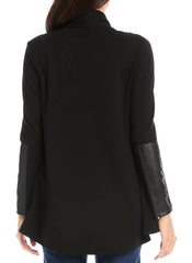 DRAPE LEATHER PATCH JACKET - BLACK