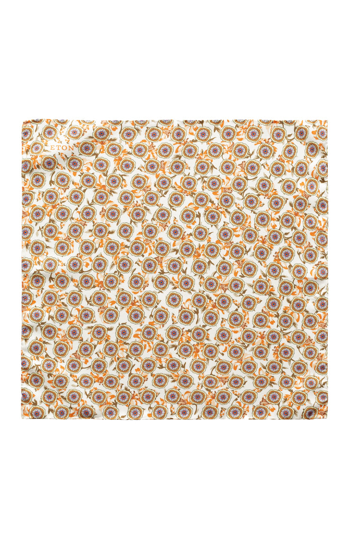 ORANGE AND PURPLE FLORAL OFF-WHITE SILK POCKET SQUARE