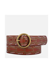 FIONA STUDDED LEATHER BELT - COGNAC