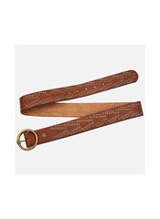FIONA STUDDED LEATHER BELT - COGNAC
