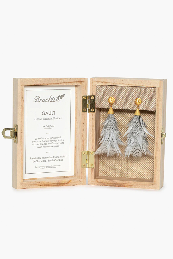 GAULT FEATHER EARRINGS WITH GOLD NUGGET