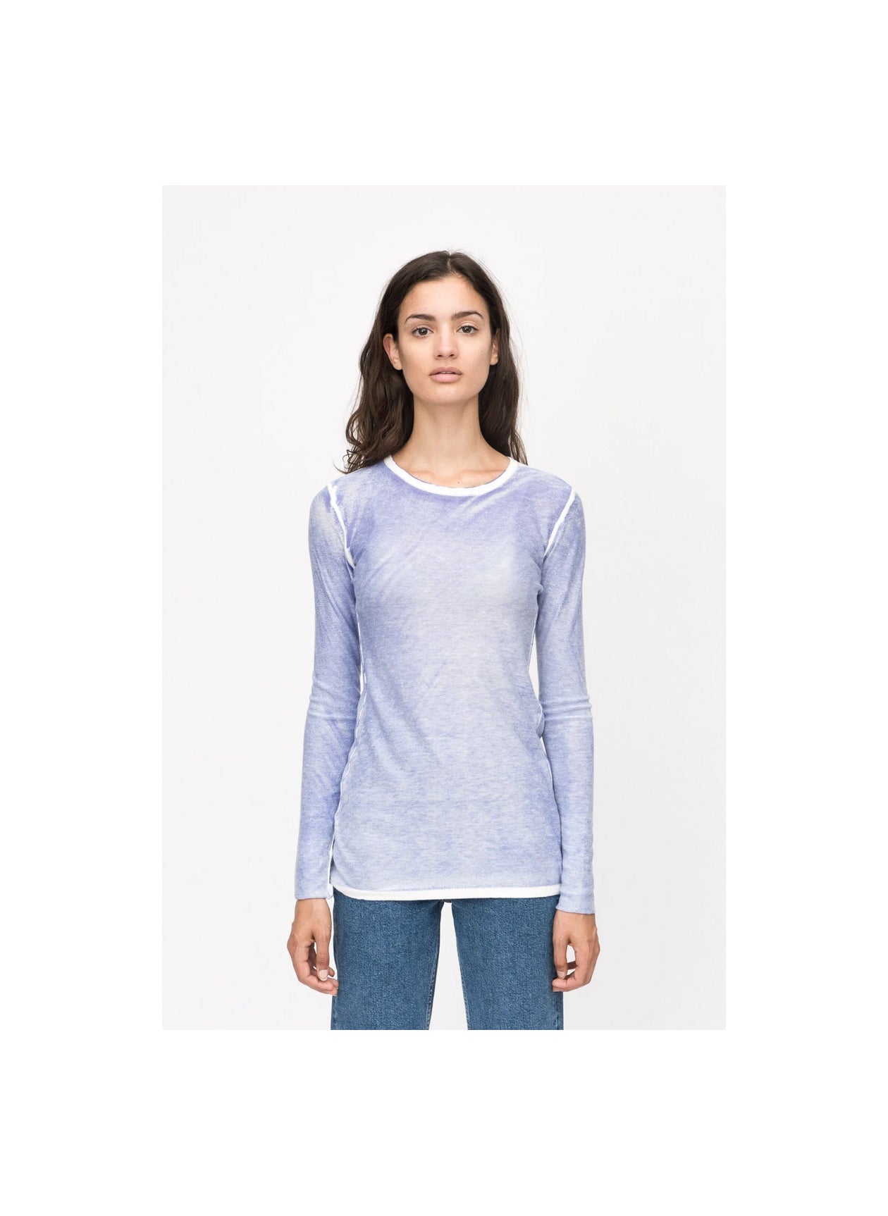 OVERDYED FITTED CREW NECK BAMBOO CASHMERE SWEATER - IRIS