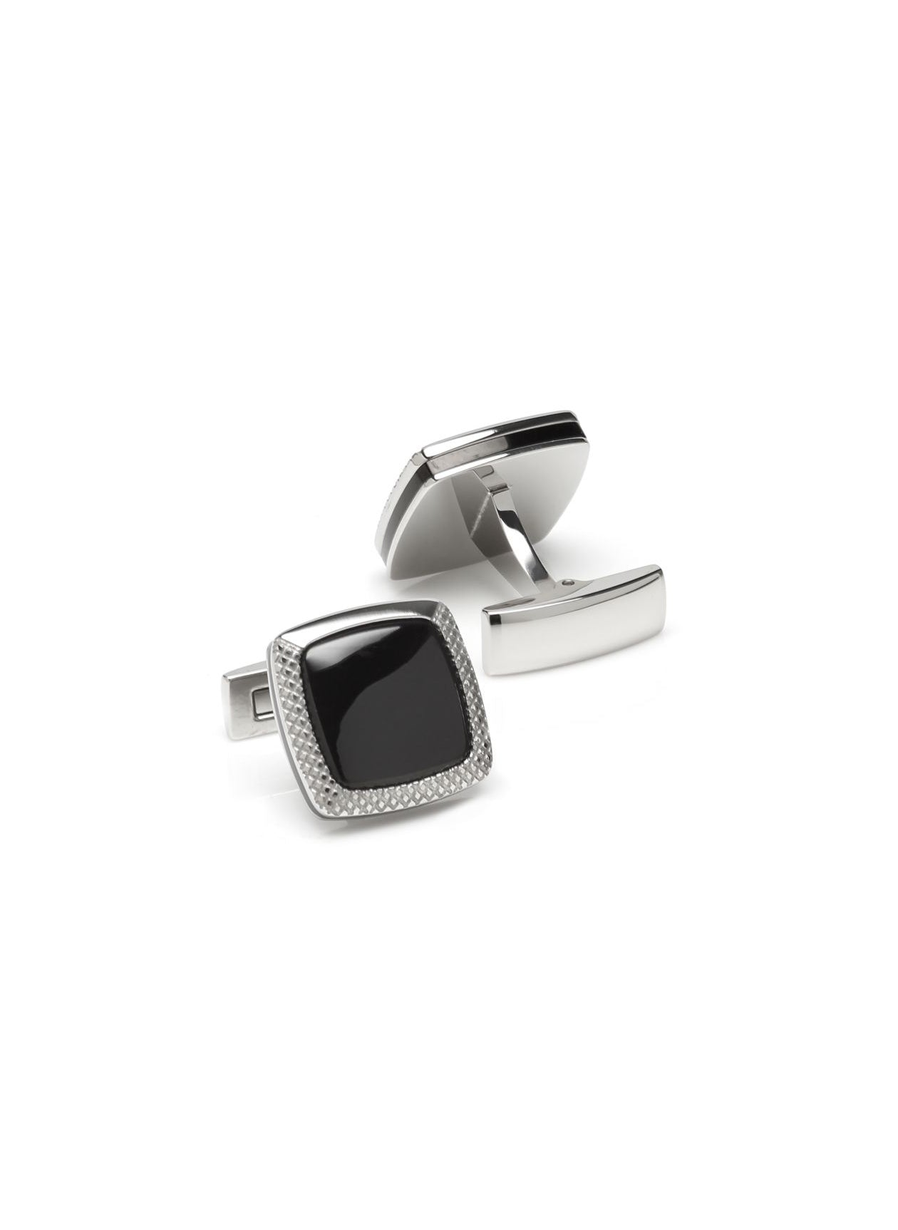 ONYX CUSHION STAINLESS STEL CUFFLINKS