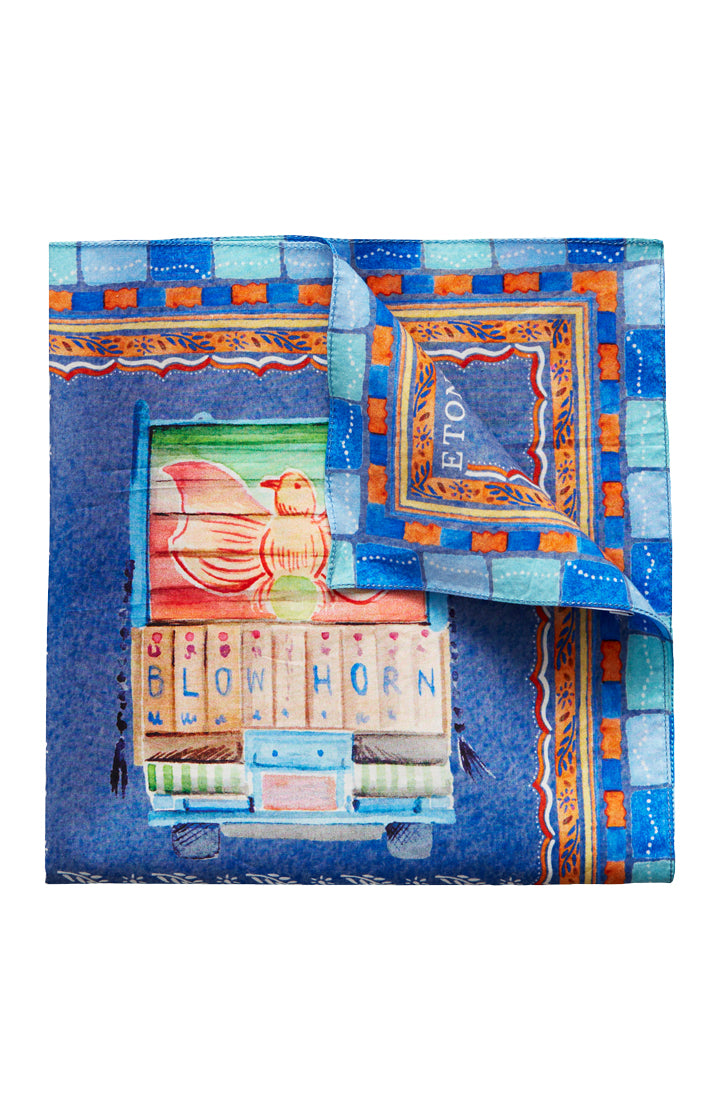 INDIAN BUSES PRINT MULTICOLORED COTTON POCKET SQUARE