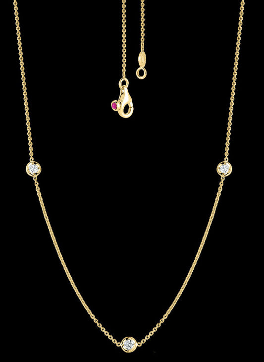 18K YG NECKLACE WITH 3 DIAMOND STATIONS