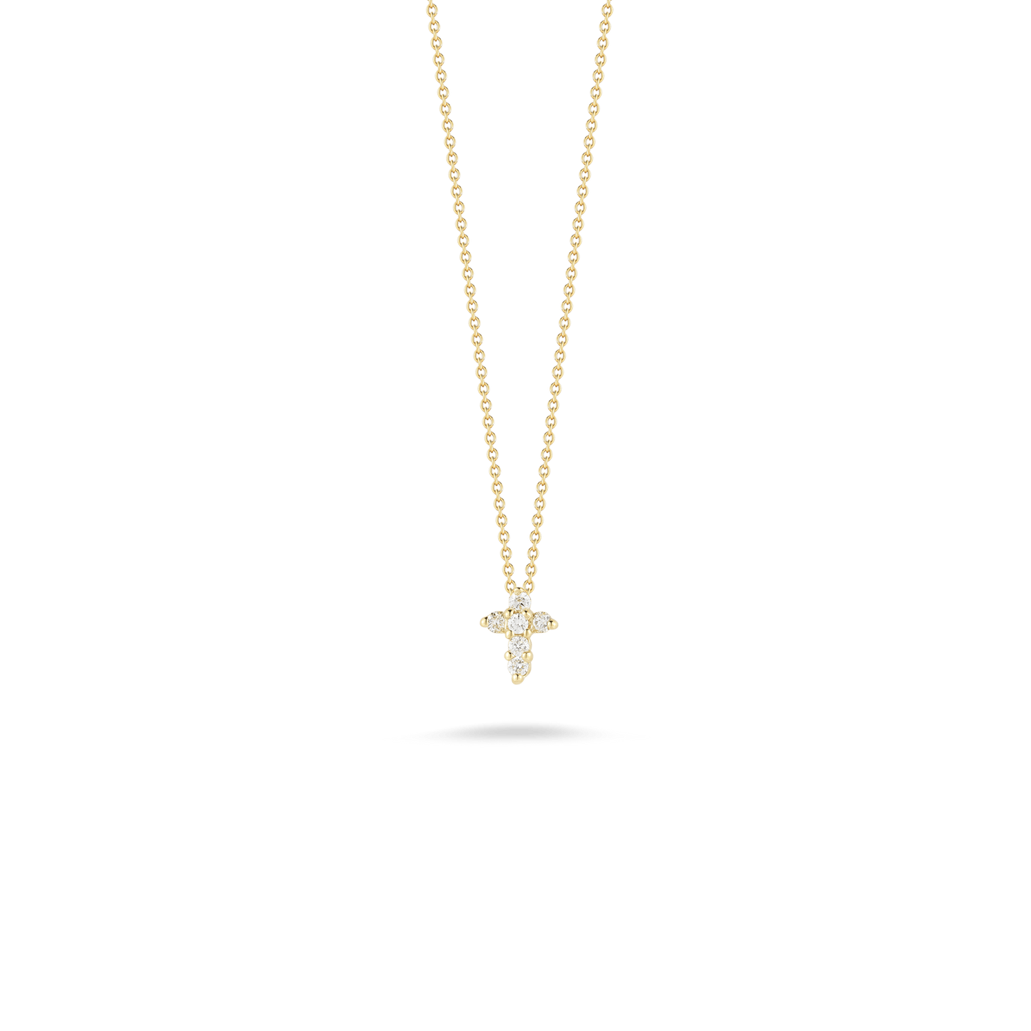 18K YG BABY CROSS DIAMOND PENDANT NECKLACE