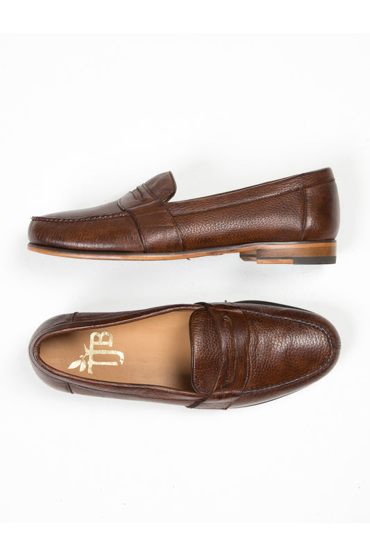 mens brown deer skin penny loafers