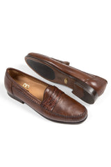mens brown deer skin loafers