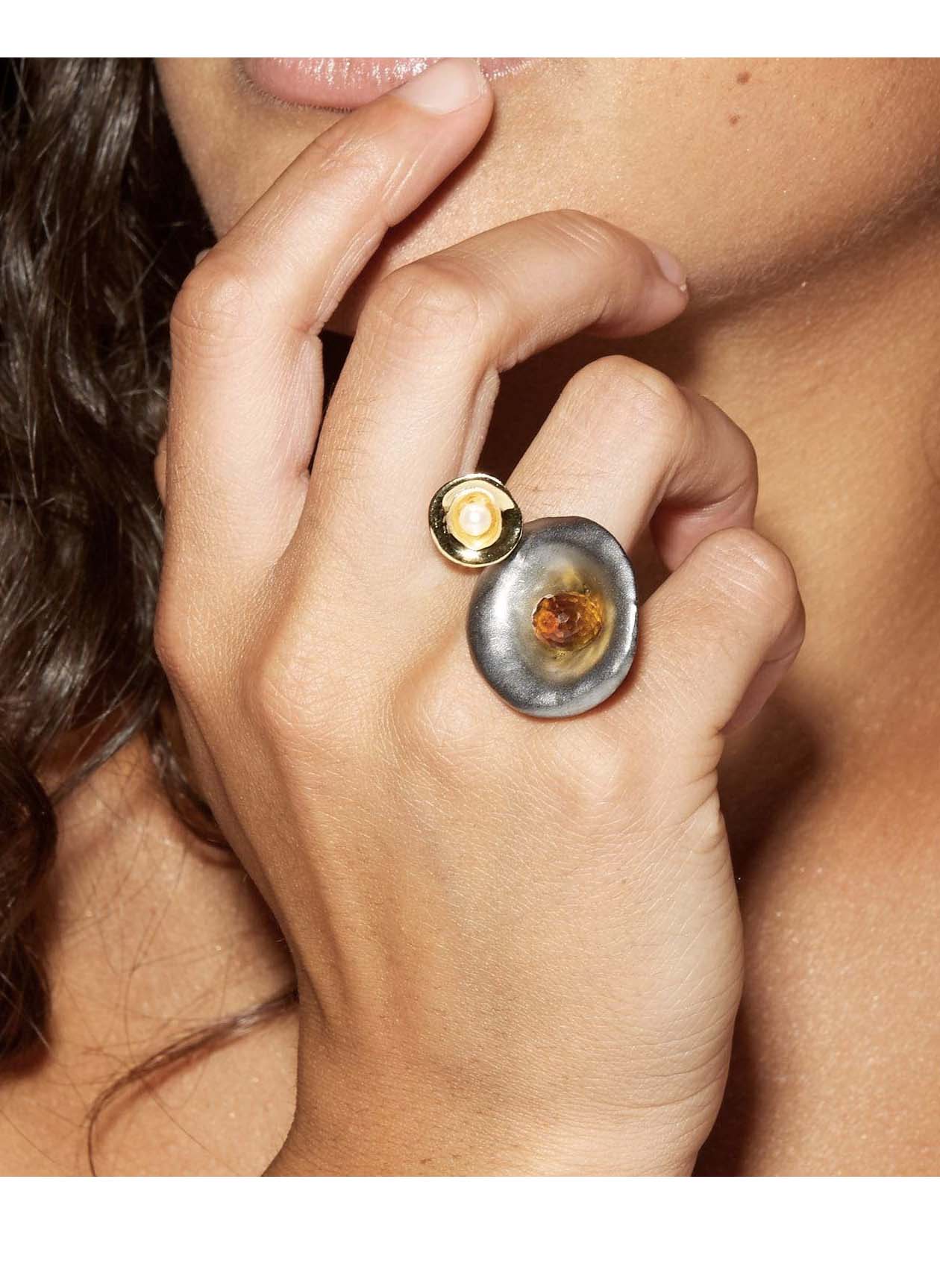 ODETTE CITRINE AND PEARL RING 7