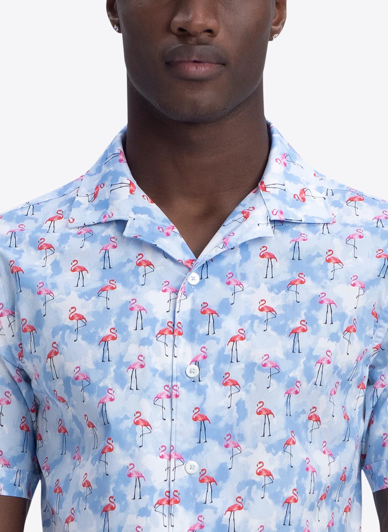 FLAMINGOS IN THE CLOUDS SHAPED FIT SHORT SLEEVE SHIRT - RIVIERA