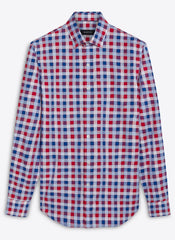 RED AND BLUE CHECK SHAPED FIT SHIRT - CHERRY