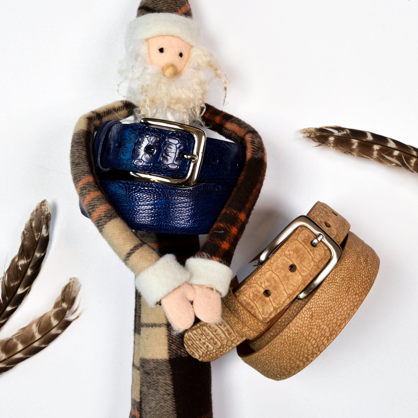 1 1/4" OSTRICH LEG BELT - MOD BLUE