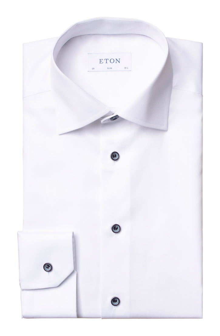 WHITE TWILL SHIRT WITH NAVY BUTTONS
