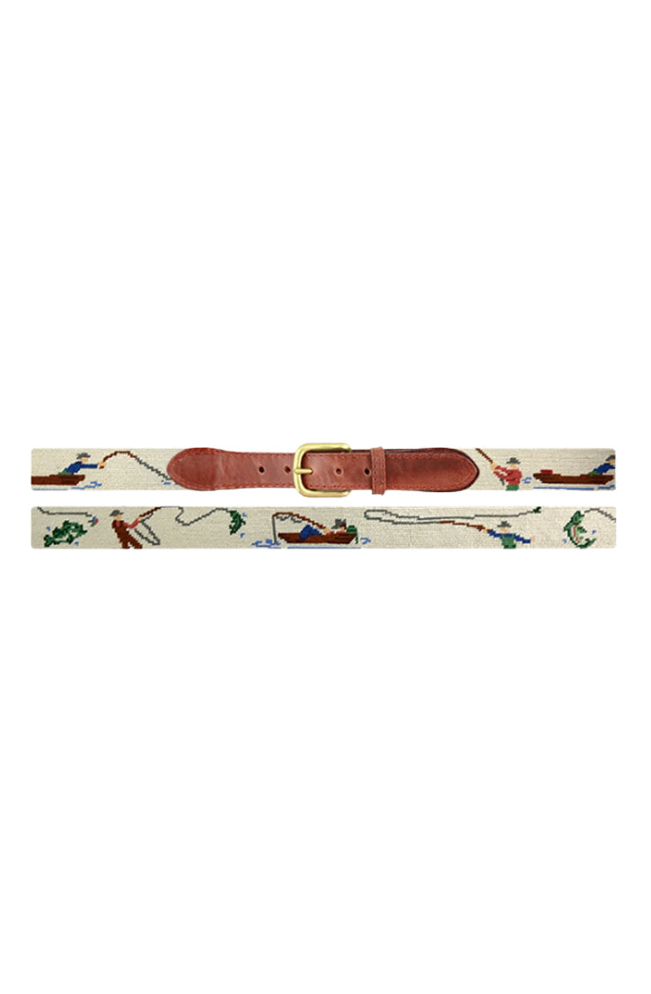 GONE FISHING NEEDLEPOINT BELT - LIGHT KHAKI
