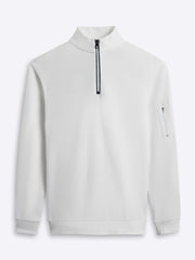 TEXTURED 1/4 ZIP SWEATER WITH CONTRAST - WHITE